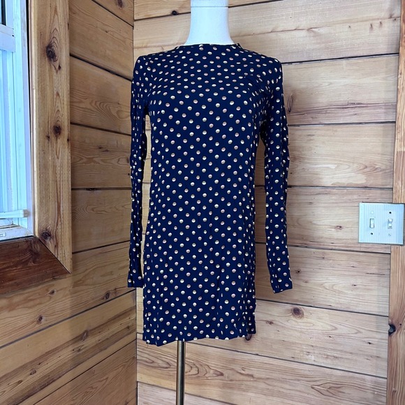 Nice Things Dresses & Skirts - Polka Dot Shift Tunic Mini Dress Women Small Navy Blue Twee Mod Nice Things
